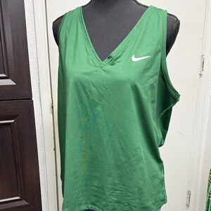 Nike Green V-Neck Athletic Tank with White Swoosh